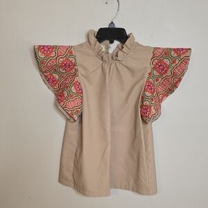 THML Beige Blouse with Pink Patterned Sleeves